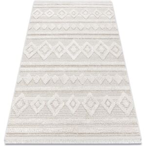 Rugsx - Carpet eco sisal moroc 22322 rhombuses, lines, boho fringe - structural beige / cream beige 155x220 cm