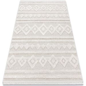 Rugsx - Carpet eco sisal moroc 22322 rhombuses, lines, boho fringe - structural beige / cream beige 117x170 cm