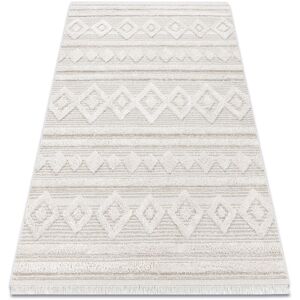Rugsx - Carpet eco sisal moroc 22322 rhombuses, lines, boho fringe - structural beige / cream beige 194x290 cm