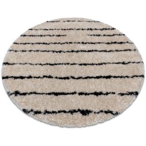 RUGSX Carpet FLUFFY 2371 circle shaggy stripes - cream / anthracite beige round 120 cm
