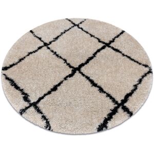 Rugsx - Carpet fluffy 2373 circle shaggy trellis - cream / anthracite beige round 160 cm