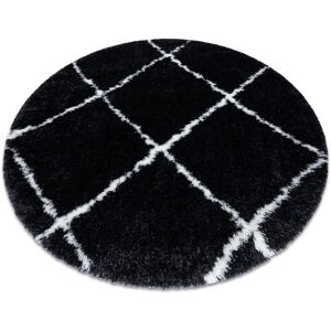 RUGSX Carpet FLUFFY 2373 circle,shaggy trellis - anthracite / white grey round 160 cm