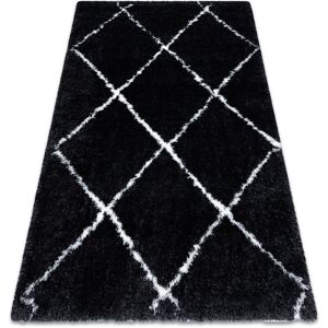 Rugsx - Carpet fluffy 2373 shaggy trellis - anthracite / white black 120x170 cm
