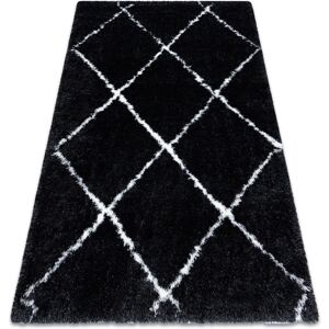 RUGSX Carpet fluffy 2373 shaggy trellis - anthracite / white black 140x190 cm