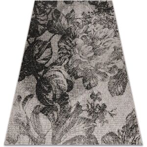 RUGSX Carpet sizal floorlux 20491 flowers silver / black beige 60x110 cm