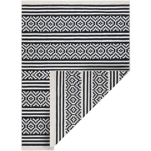 Rugsx - Carpet twin 22996 geometric, stripes cotton, double-sided, Ecological fringes - black / cream black 60x90 cm