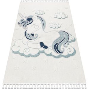 RUGSX Carpet yoyo GD49 white / grey - Unicorn for children, structural, sensory Fringes beige 200x290 cm