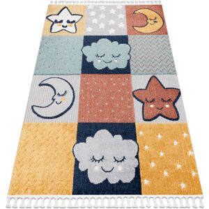 Rugsx - Carpet yoyo GD52 grey / yellow - Stars, clouds, patchwork for children, structural, sensory Fringes multicolour 200x290 cm