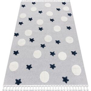 RUGSX Carpet yoyo GD75 grey / white - Stars, circles for children, structural, sensory Fringes grey 200x290 cm