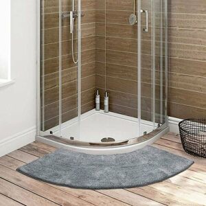 MUMU Corner Shower Mat, Serrated Round Shower Mat, Quarter Round Microfiber Shower Mat, Gray, 45x100cm