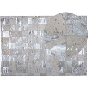 Beliani - Modern Patchwork Cowhide Leather Area Rug 160 x 230 cm Beige Silver Gloss Yazir - Silver