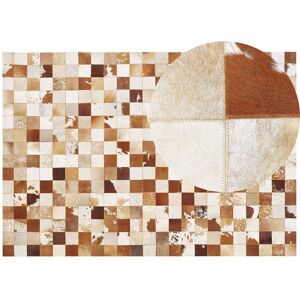 Beliani - Vintage Patchwork Cowhide Area Rug 160 x 230 cm Brown and White Chequered Camili - Brown