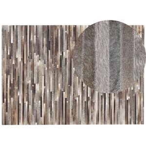 Beliani - Modern Patchwork Cowhide Area Rug 160x230cm Striped Pattern Multicolour Tuzluca - Grey