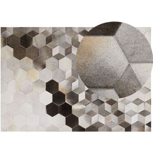 Beliani - Cowhide Leather Area Rug Grey Patchwork Geometric Pattern 160 x 230 cm Sason - Beige