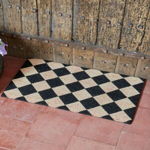 Smart Garden - Black Checked Traditional Patterned Doormat Coir pvc Back