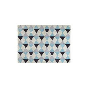 PRIVATEFLOOR Rhombus Design Rug - Wool - Wally Blue Wool, Fabric - Blue