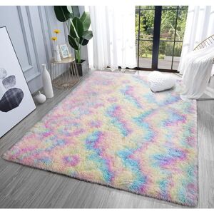 Xuigort - Fluffy Area Rugs, 3X5 Feet Rainbow Carpet, Ultra Soft Indoor Modern Plush Carpets for Living Room Bedroom Kids Room Nursery Home Decor,