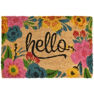 Asab - Front Door Mat 60 x 40cm Non-Slip Entrance Shoes Scraper Dirt Rug floral hello - Hello Floral