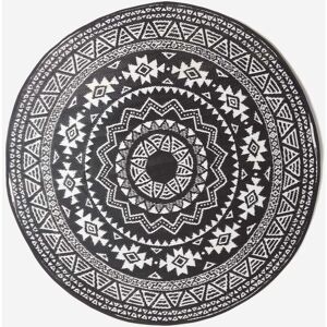 Homescapes - Black and White Motif Design Circular Reversible Outdoor Rug - Black & white