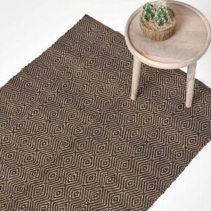 Homescapes - Black Geometric Jute Rug, 120 x 180 cm - Black