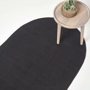 Homescapes - Black Handmade Woven Braided Oval Rug, 50 x 80 cm - Black