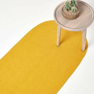 Homescapes - Mustard Yellow Handmade Woven Braided Oval Hallway Rug, 66 x 200 cm - Yellow