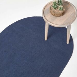 Homescapes - Navy Handmade Woven Braided Oval Rug, 60 x 90 cm - Blue