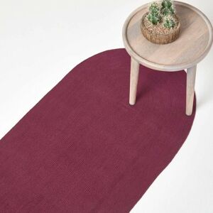 Homescapes - Plum Handmade Woven Braided Oval Hallway Rug, 66 x 200 cm - Purple