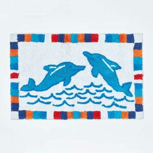 Homescapes - Cotton Tufted Washable Blue Dolphins Kids Rug - Blue