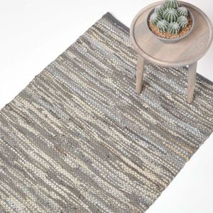 Homescapes - Denver Leather Woven Rug Grey, 120 x 180 cm - Grey