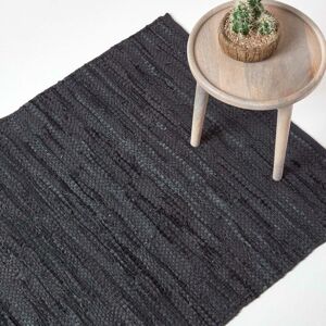 Homescapes - Denver Leather Woven Rug Black, 120 x 180 cm - Black