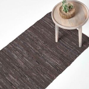 Homescapes - Denver Leather Woven Rug Brown, 66 x 200 cm - Brown