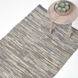 Homescapes - Denver Leather Woven Rug Grey, 150 x 240 cm - Grey