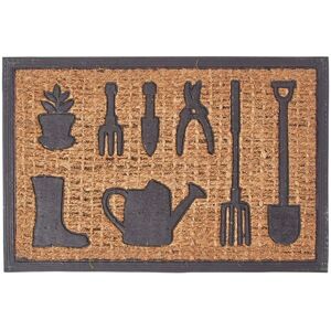 Homescapes - Garden Tools Rubber and Coir Doormat - Black