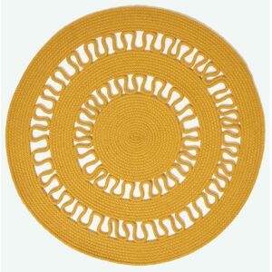 Homescapes - Mustard Crochet Braided Rug 70cm Round - Yellow