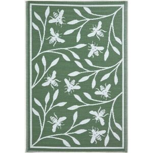 Homescapes - Green Floral Outdoor Rug with Bumble Bee Design, 182 x 122 cm - Green & White