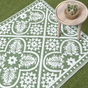 Homescapes - Green Outdoor Rug with Floral Leaf Pattern, 122 x 182 cm - Green