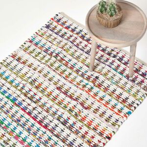 Homescapes - Handwoven Multi Coloured 100% Cotton Diamond Chindi Rug, 120 x 170 cm - Multi Colour