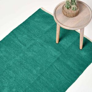 Homescapes - Teal Green 100% Cotton Plain Chenille Rug with Natural Trim, 60 x 100 cm - Green