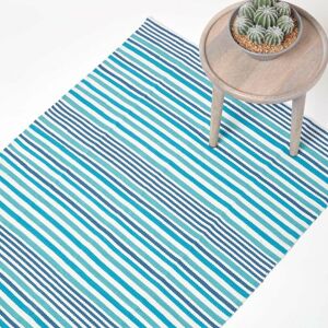 Homescapes - Modern Blue Scandinavian Style Striped Cotton Rug, 150 x 240 cm - Blue