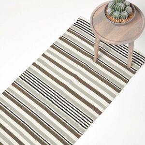 Homescapes - Modern Black Grey Scandinavian Style Striped Cotton Rug, 66 x 200 cm - Grey