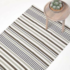 Homescapes - Modern Black Grey Scandinavian Style Striped Cotton Rug, 120 x 180 cm - Grey