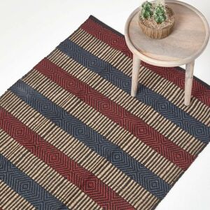 Homescapes - Multicolour Striped Jute Rug, 60 x 100 cm - Multi Colour