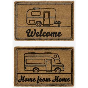 Homescapes - Set of 2 Caravan Coir Doormats 60 x 40 cm - Black & Brown