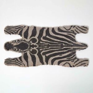 Homescapes - Zebra Shaped Coir Animal Print Non-Slip Doormat - Black