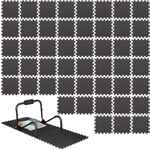 Set 48 Interlocking Floor Protective Mats, 30 x 30 cm each, 4.3m², Surface Protection, Sound-absorbing, Black - Relaxdays