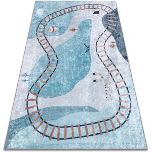 RUGSX Junior 52243.801 washing carpet Train tracks for children anti-slip - blue blue 200x290 cm