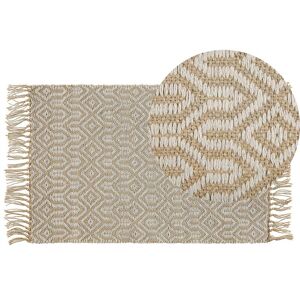 BELIANI Hand Woven Jute Cotton Area Rug Beige Fringe 50 x 80 cm Boho Bedroom Pozanti - Beige