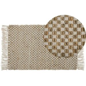 BELIANI Hand Woven Jute and Cotton Runner Rug Beige Fringe Boho Rustic Hallway Zerdali - Beige