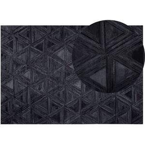 Beliani - Area Rug Black Modern Leather Geometric Pattern Living Room 160 x 230 cm Kasar - Black